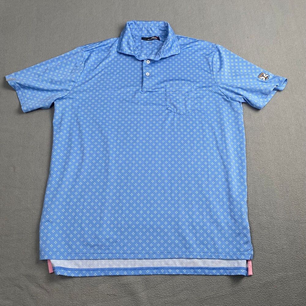 Ralph Lauren Polo RLX Men's size Large Shirt Adult Blue White Short Sleeve